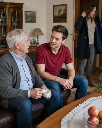 Symbolbild: Alltagshelfer übernimmt, während die Tochter aus dem Haus geht